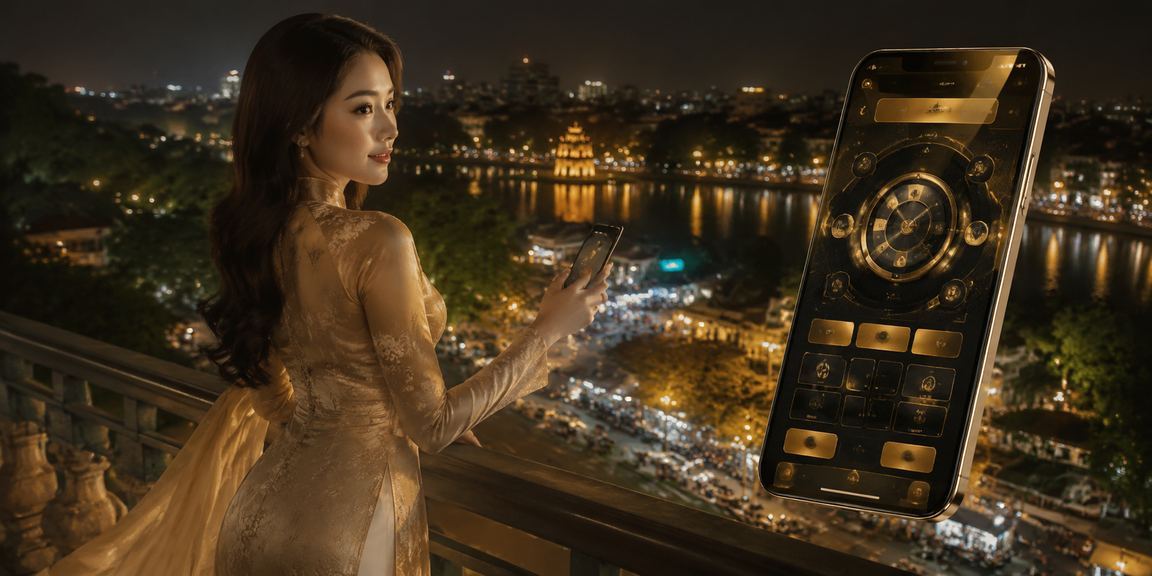 Người phụ nữ mặc áo dài trải nghiệm casino trên điện thoại tại Hà Nội